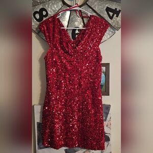 Red sequin dress.